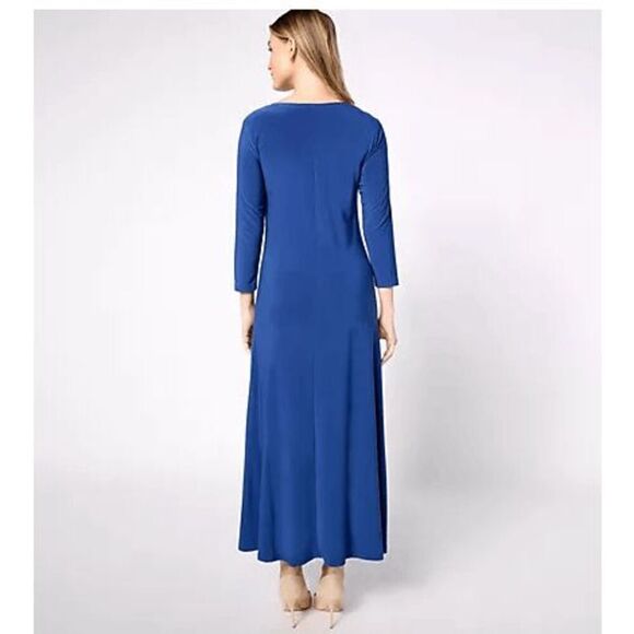 Attitudes by Renee Women XLP Smockwaist V-Neck Maxi Dress Black Flowy NWOT) - Picture 3 of 5